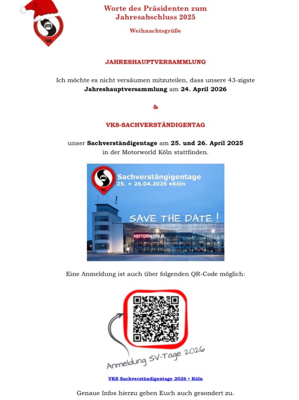 Jahreshauptversammlung & VKS- Sachverständigentag in Köln